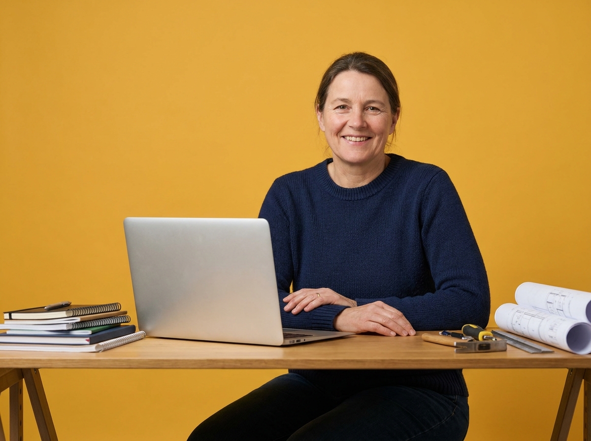 Kierowniczka biura firmy instalacyjnej przy laptopie